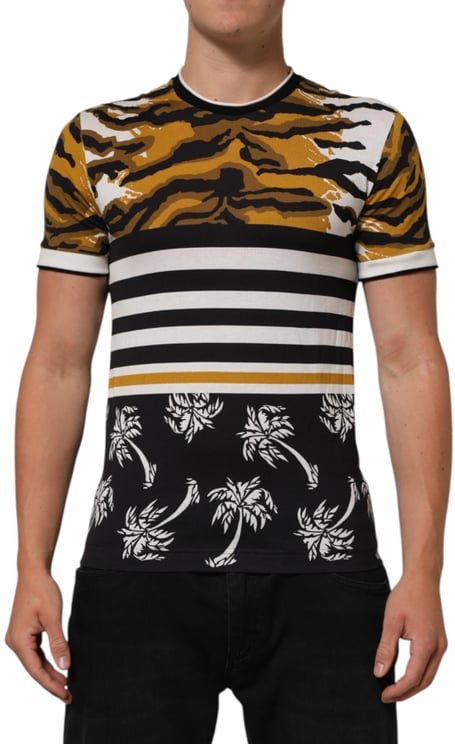 Dolce & Gabbana Dolce & Gabbana Multicolor Leopard Palm Leaf Men Crew Neck T-shirt
