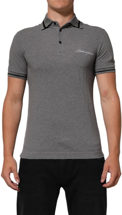 Dolce & Gabbana Dolce & Gabbana Gray Logo Embroidery Collared Polo T-shirt