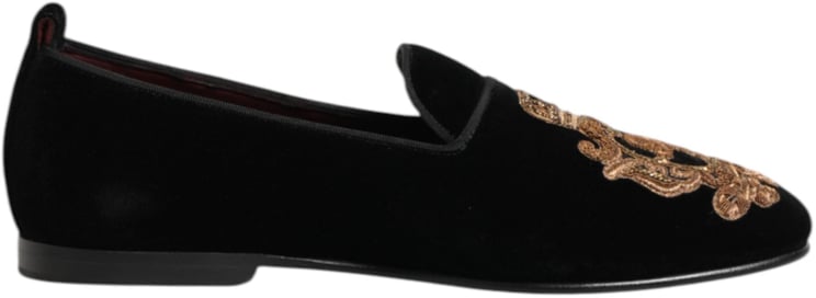 Dolce & Gabbana Dolce & Gabbana Black Velvet Gold Crown Mens Loafers Shoes