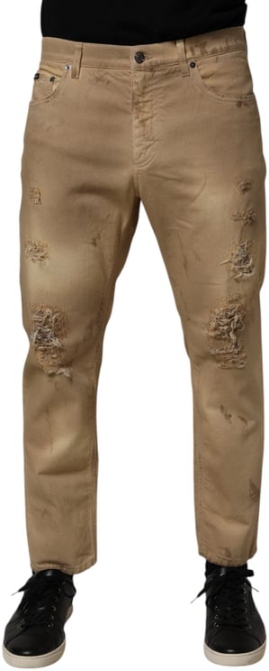 Dolce & Gabbana Dolce & Gabbana Beige Cotton Loose Tattered Men Denim Jeans