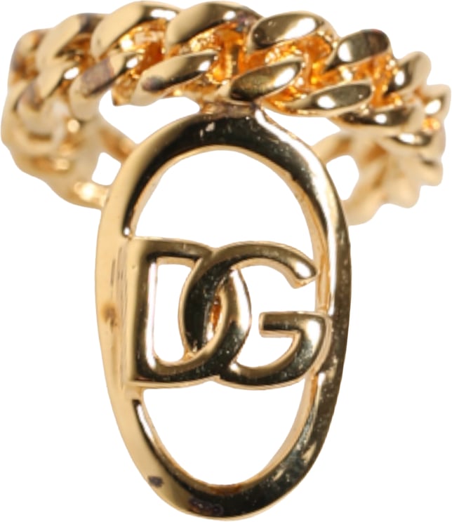 Dolce & Gabbana Dolce & Gabbana Gold Tone Brass Oval DG Logo Chain Adjustable Ring