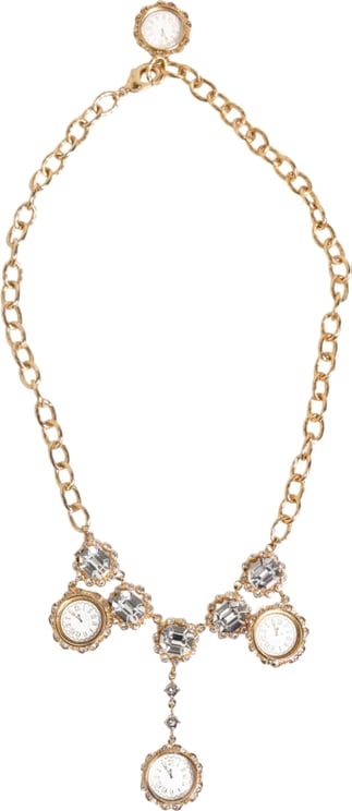 Dolce & Gabbana Dolce & Gabbana Gold Crystal Clock Pendant Statement Jewelry Necklace