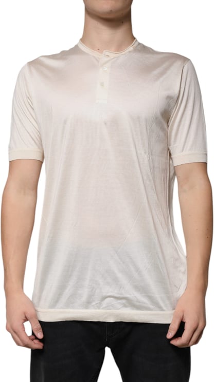 Dolce & Gabbana Dolce & Gabbana Off White Silk Henley Short Sleeves T-Shirt