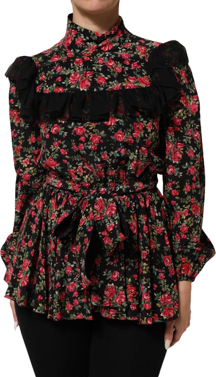 Dolce & Gabbana Dolce & Gabbana Black Floral Print Long Sleeve Blouse Top