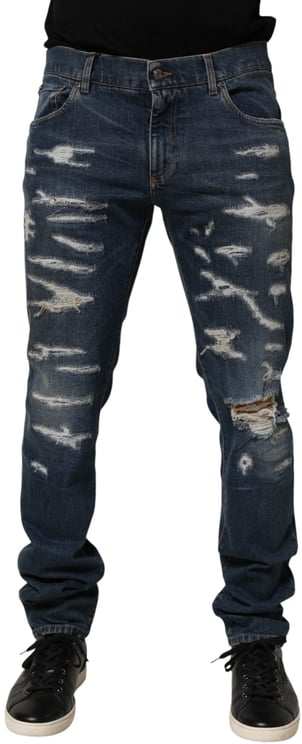 Dolce & Gabbana Dolce & Gabbana Blue Tattered Cotton Skinny Men Denim Jeans