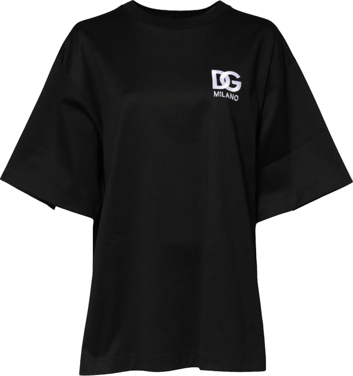 Dolce & Gabbana Dolce & Gabbana Black Cotton DG Logo Embroidery Top  T-shirt