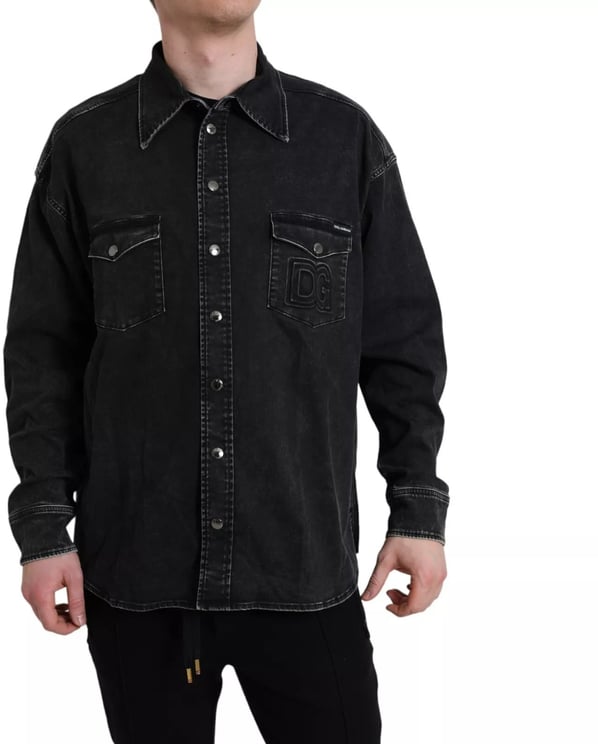 Dolce & Gabbana Dolce & Gabbana Black Cotton Long Sleeve Denim Casual Shirt