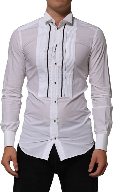Dolce & Gabbana Dolce & Gabbana White Cotton Collared Long Sleeve GOLD Dress  Shirt
