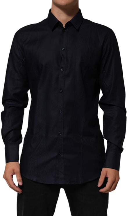 Dolce & Gabbana Dolce & Gabbana Blue Cotton Collared Long Sleeve GOLD Men Dress Shirt