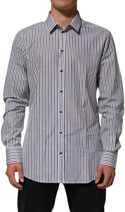 Dolce & Gabbana Dolce & Gabbana Black White Stripes Men GOLD Dress Shirt