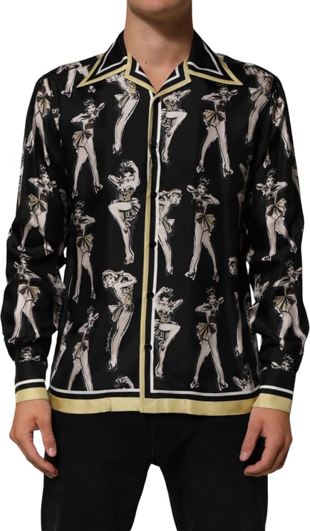 Dolce & Gabbana Dolce & Gabbana Black Silk Pin Up Printed Button Down Shirt