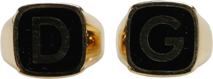 Dolce & Gabbana Dolce & Gabbana Gold-Tone Real Brass Black Enamel "DG" Adjustable Rings