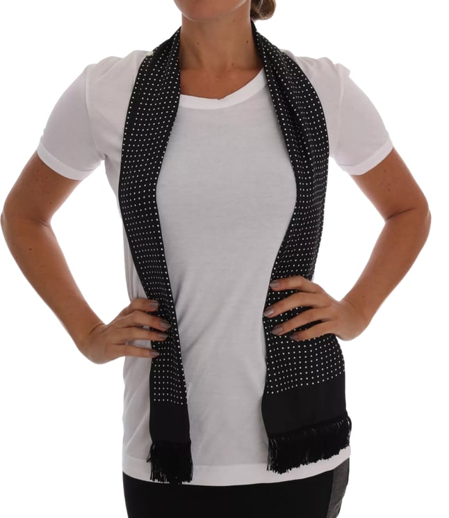 Dolce & Gabbana Dolce & Gabbana White Cotton Black Silk Scarf Top T-shirt