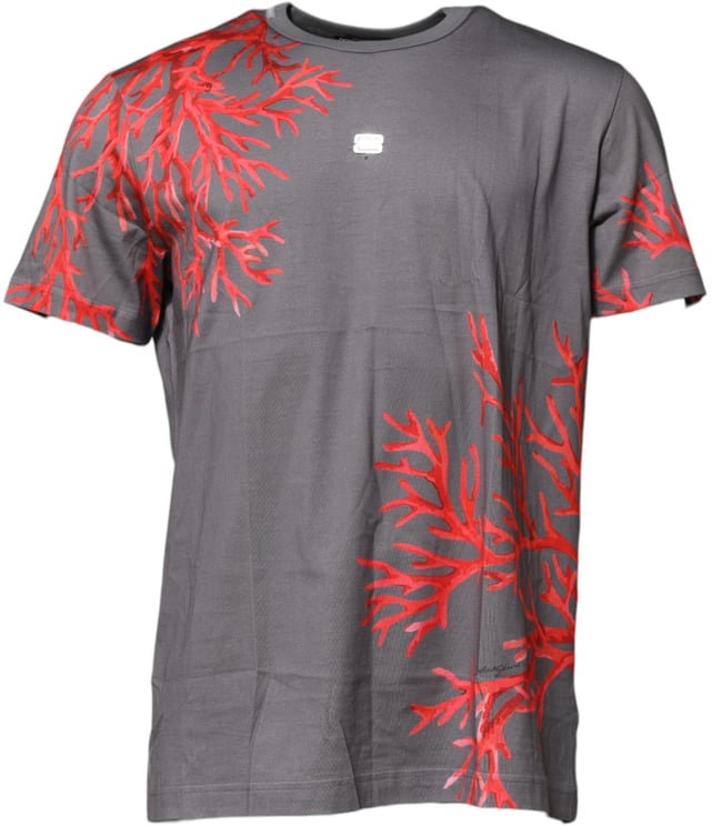 Dolce & Gabbana Dolce & Gabbana Gray Cotton Coral Print Logo Plaque T-shirt