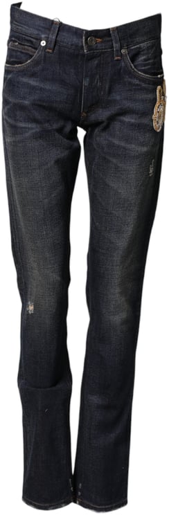 Dolce & Gabbana Dolce & Gabbana Dark Blue Watch GOLD Men Skinny Denim Jeans
