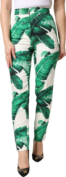 Dolce & Gabbana Dolce & Gabbana White Green Leaf High Waist Trousers Pants