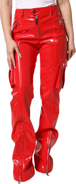 Dolce & Gabbana Dolce & Gabbana Red Glossy Polyester Cargo Boot Cut Pants