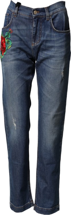 Dolce & Gabbana Dolce & Gabbana Blue Floral Embroidered BOYFRIEND Denim Jeans