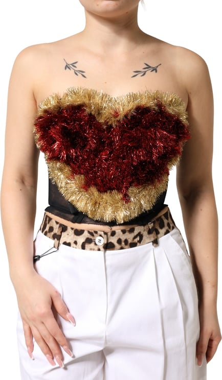 Dolce & Gabbana Dolce & Gabbana Black Gold Heart Bustier Corset Tinsel Top