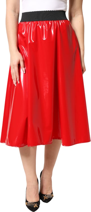 Dolce & Gabbana Dolce & Gabbana Glossy Red Polyester High Waist Midi Skirt