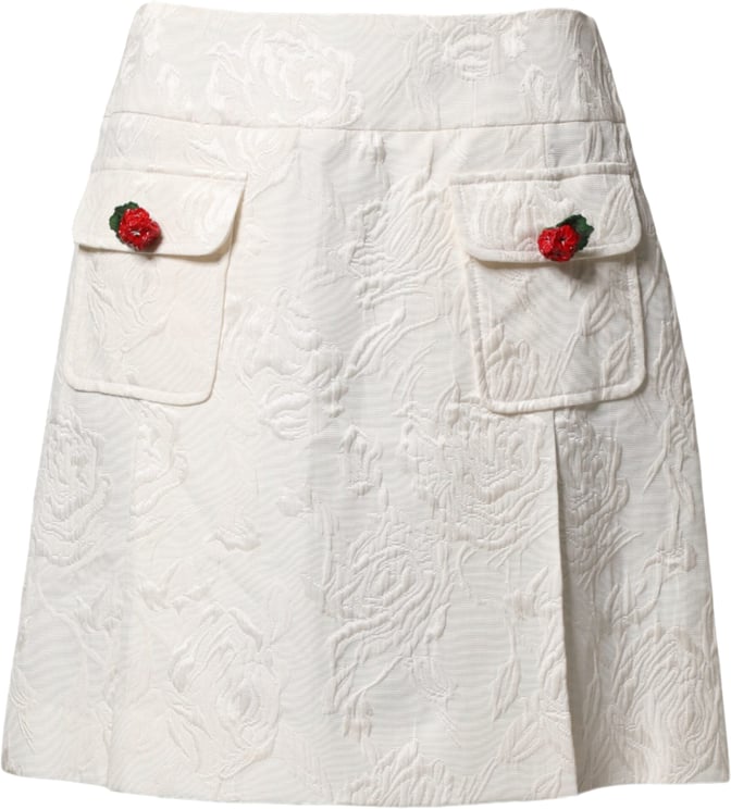 Dolce & Gabbana Dolce & Gabbana White Floral Brocade High Waist Mini Skirt