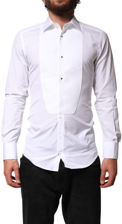 Dolce & Gabbana Dolce & Gabbana White Cotton GOLD Collared Dress Bib Formal Shirt