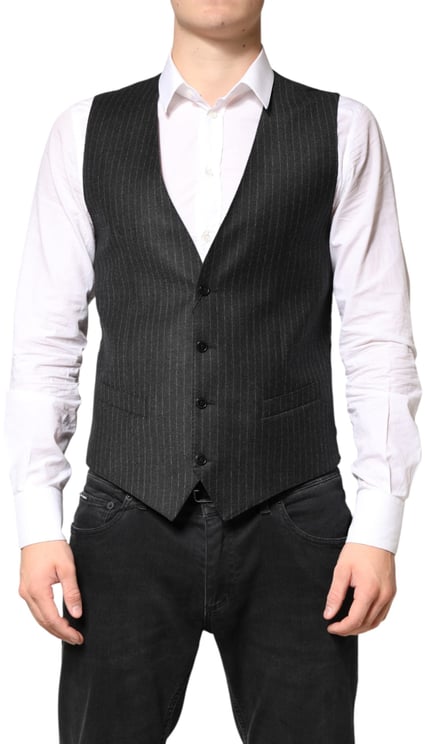Dolce & Gabbana Dolce & Gabbana Black Stripes Wool Dress Men Waistcoat Vest