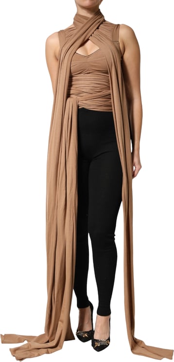 Dolce & Gabbana Dolce & Gabbana Brown Virgin Wool Sleeveless Scarf Tank Top