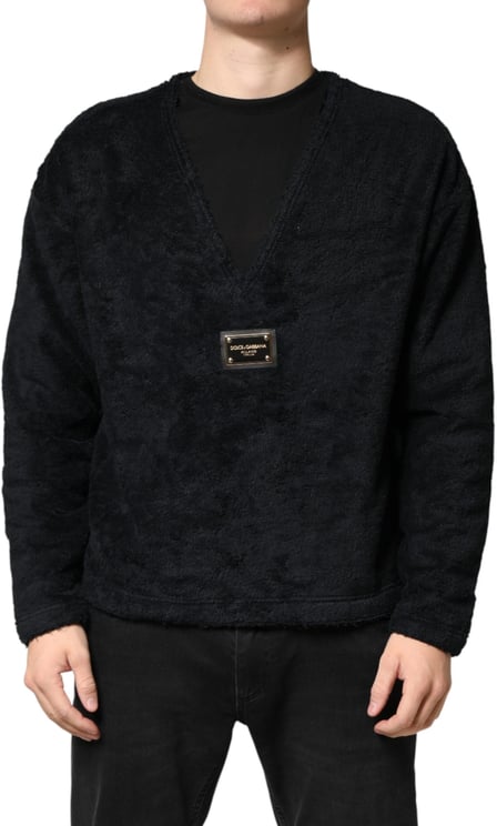 Dolce & Gabbana Dolce & Gabbana Black Cotton V-Neck Men Sweatshirt Sweater