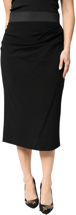 Dolce & Gabbana Dolce & Gabbana Black Wool High Waist Pencil Cut Midi Skirt