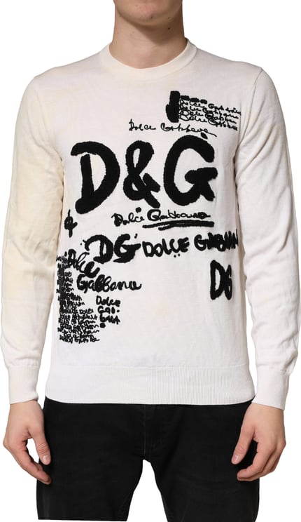 Dolce & Gabbana Dolce & Gabbana White Virgin Wool Graphic Logo Crewneck Sweater