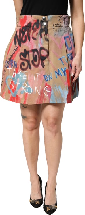 Dolce & Gabbana Dolce & Gabbana Beige Graffiti Print Cotton Blend Mini Skirt