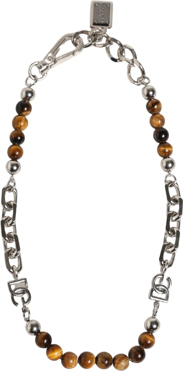 Dolce & Gabbana Dolce & Gabbana Silver Tone Brass Chain Beaded Gem DG Logo Bracelet