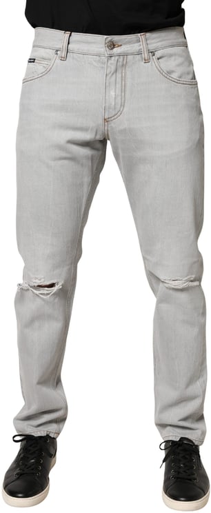 Dolce & Gabbana Dolce & Gabbana Light Gray Ripped Cotton Regular Denim Jeans