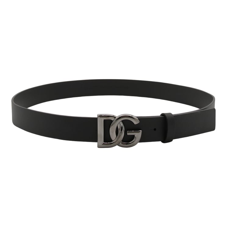 Dolce & Gabbana Black Calf Leather Logo Belt