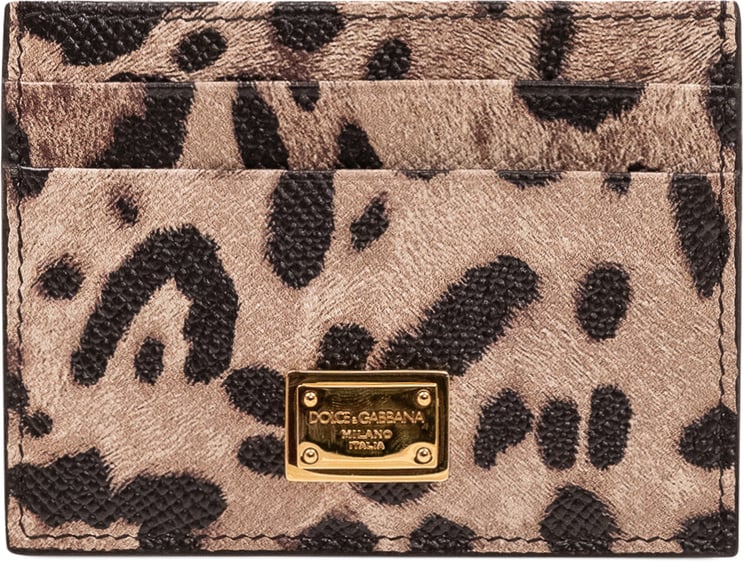 Dolce & Gabbana Portacarte con Placca Logo e Stampa Animalier