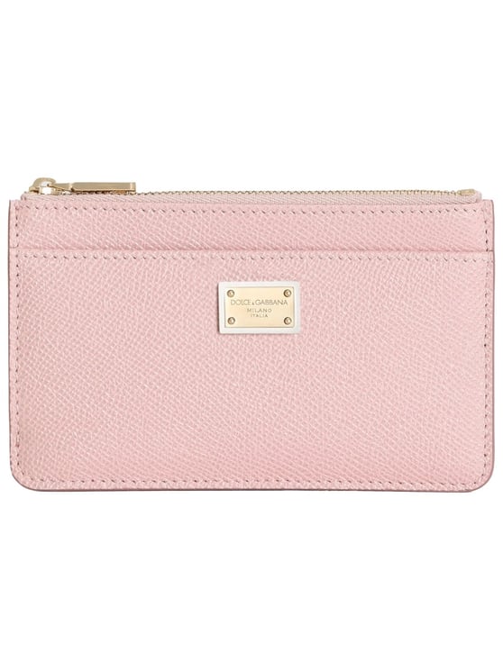 Dolce & Gabbana Pink Textured Leather Zippered Card Holder