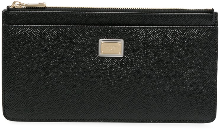 Dolce & Gabbana Textured Calfskin Dauphine Zippered Plaque Wallet