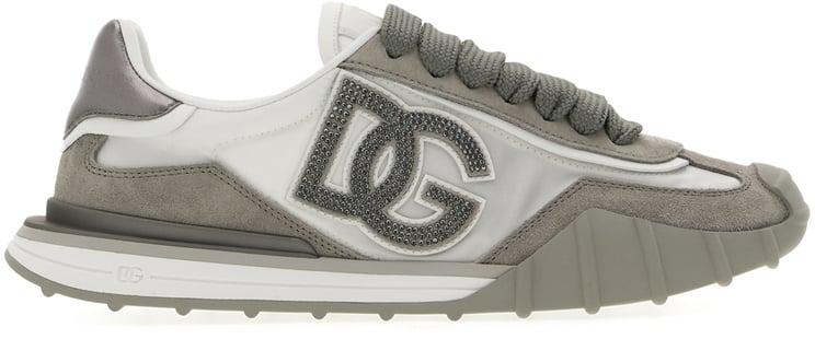 Dolce & Gabbana Dolce&gabbana Two-tone leather and nylon Rhinestone sneakers