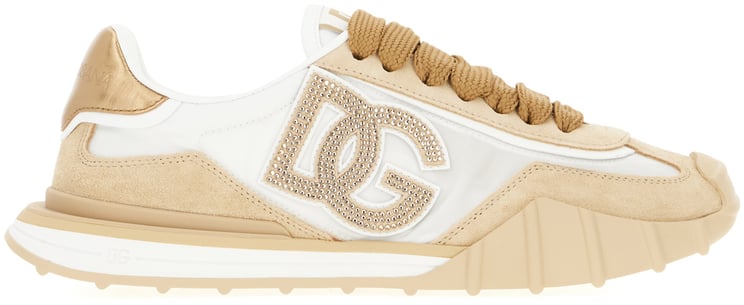 Dolce & Gabbana Dolce & Gabbana Two-tone leather and nylon Rhinestone sneakers