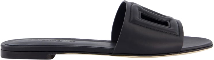 Dolce & Gabbana Dames Leren slide met DG logo Zwart