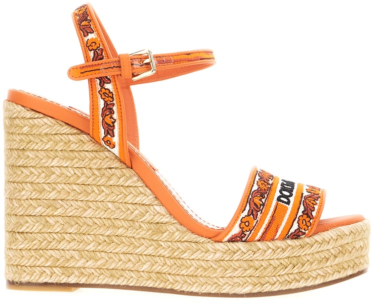 Dolce & Gabbana Dolce&gabbana Embroidered leather and cotton wedge