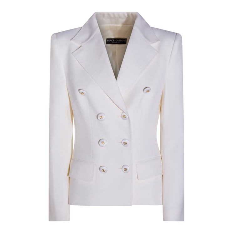 Dolce & Gabbana Double-Breasted White Wool Blazer with Structured Lapel