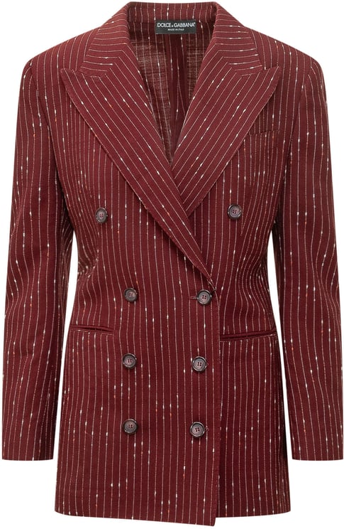 Dolce & Gabbana Giacca Doppiopetto Gessata con Revers a Lancia