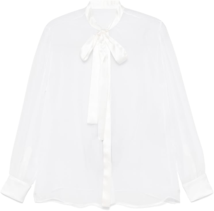 Dolce & Gabbana Sheer Silk Chiffon Bow Tie Blouse