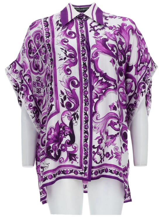 Dolce & Gabbana Purple Maiolica Printed Silk Blouse