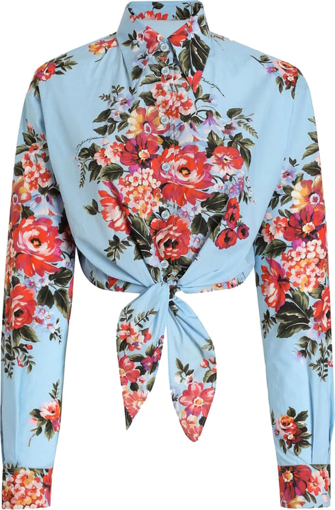 Dolce & Gabbana Cropped Light Blue Floral Cotton Shirt