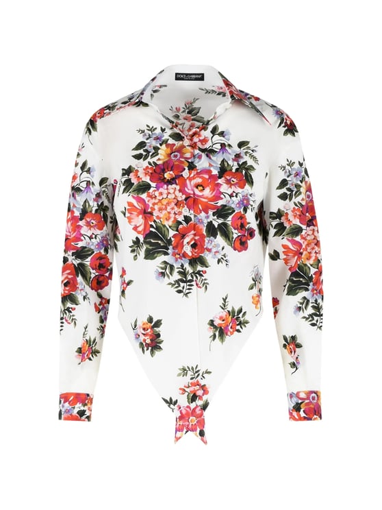 Dolce & Gabbana Long-Sleeved Floral Print Cotton Shirt