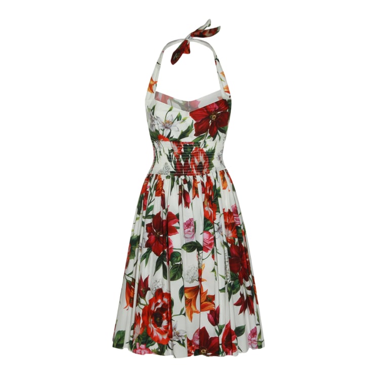 Dolce & Gabbana Floral Halter Neck Midi Dress With Smocked Waist