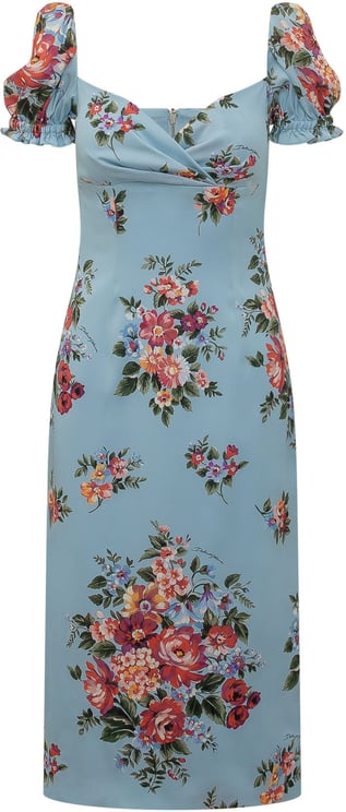 Dolce & Gabbana Abito Midi con Scollo a Cuore e Stampa Floreale